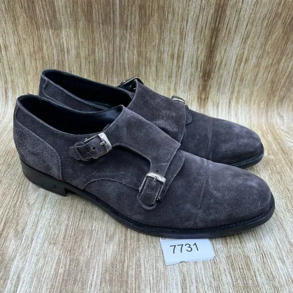 John Varvatos Double Monk Strap Men's Size 10.5 Grey Suede Shoes Made In Italy